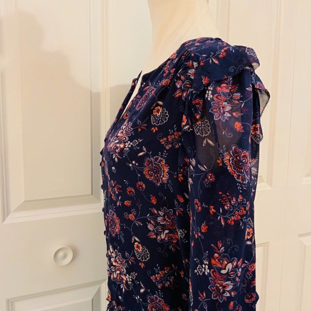 Joie Silk Blue Pink Floral Long Sleeve Drop Waist Tunic Mini Dress Small - Picture 8 of 12